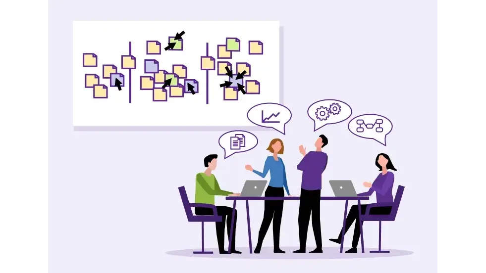 BDAD - Business-Driven Application Development Team-Meeting mit Kanban-Board