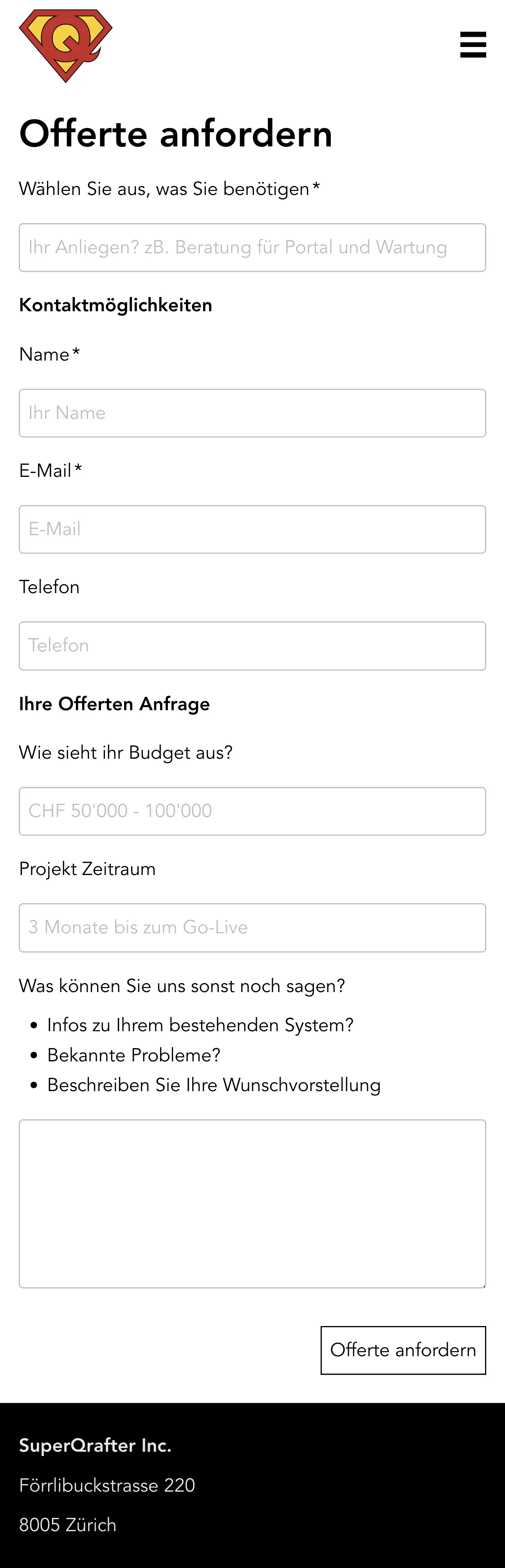 Fomular Offertenanfrage