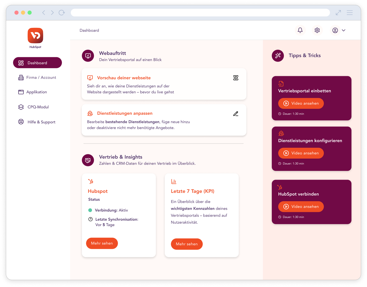 Vertriebsportal HubSpot Edition Dashboard